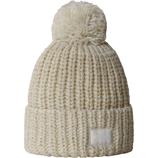 NORTHFACE COZY CHUNKY CABIN BEANIE - GARDENIA WHITE/GRAVEL FRONT