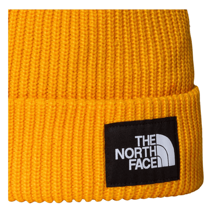 NORTH FACE SALTY LINED BEANIE WITH WARM FLASHDRY LINING - SUMMIT GOLD - FRONT LOGO VIEW