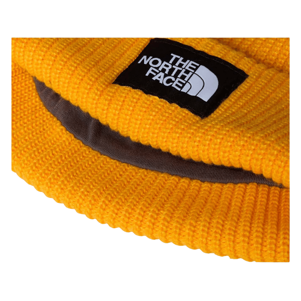NORTH FACE SALTY LINED BEANIE WITH WARM FLASHDRY LINING - SUMMIT GOLD - FRONT INSIDE VIEW