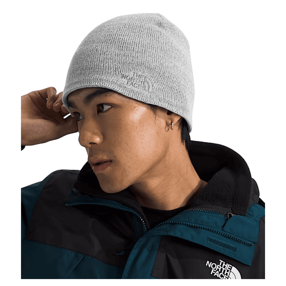 NORTHFACE MEN'S JIM BEANIE POLYESTER FLEECE - TNF LIGHT GRAY HTHR - SIDE VIEW WW