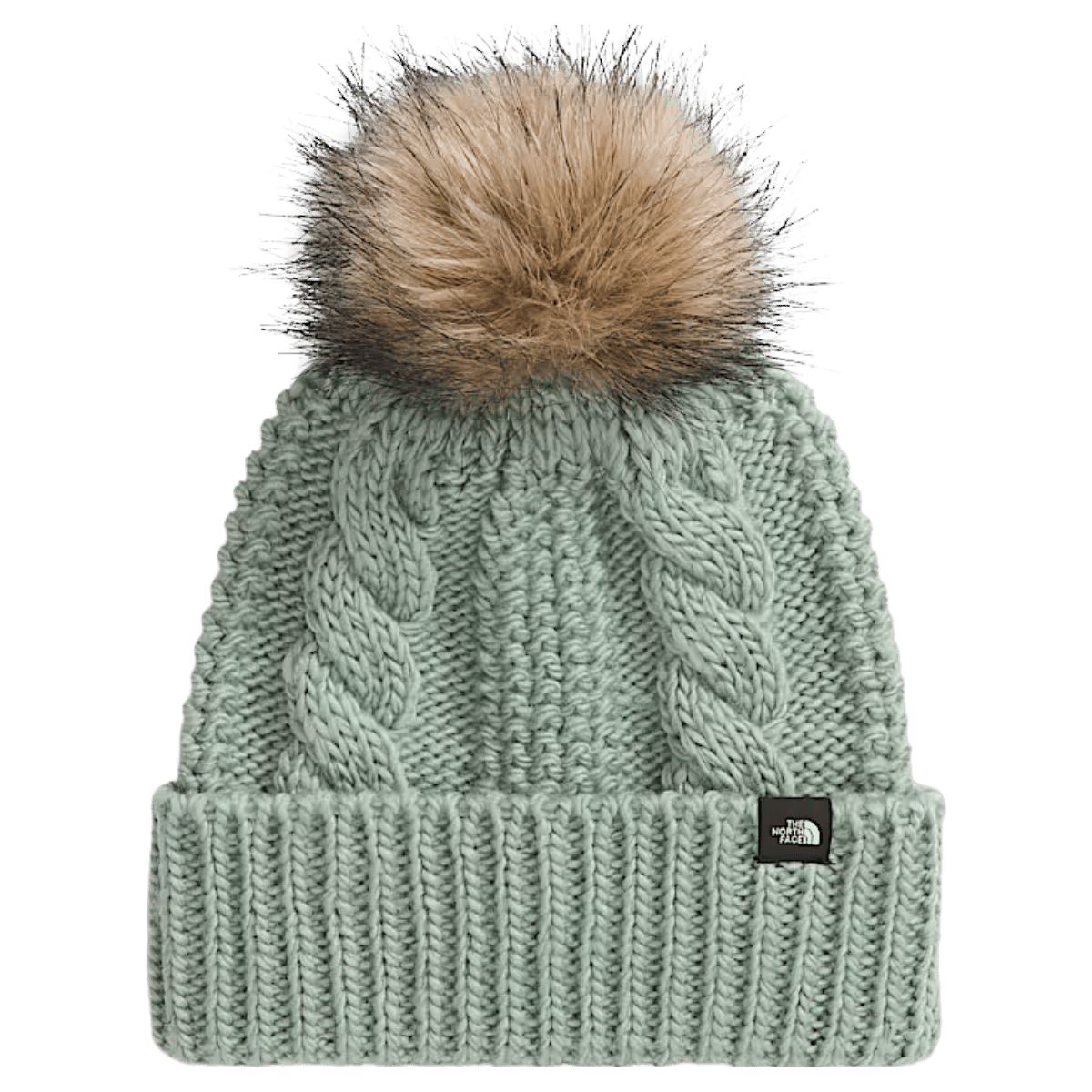 NORTHFACE KIDS OH MEGA OVERSIZED FUR POM BEANIE - SLATE MOSS - FRONT VIEW 
