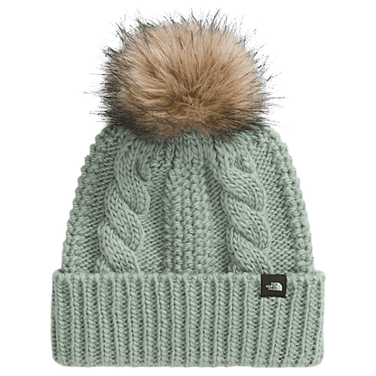 NORTHFACE KIDS OH MEGA OVERSIZED FUR POM BEANIE - SLATE MOSS - FRONT VIEW 