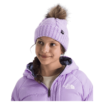 NORTHFACE KIDS OH MEGA OVERSIZED FUR POM BEANIE - LITE LILAC - SIDE VIEW WW