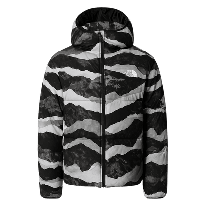 NORTHFACE BOYS REVERSIBLE NORTH DOWN HOODED JACKET - TNF BLACK MOUNTAIN - FRONT VIEW