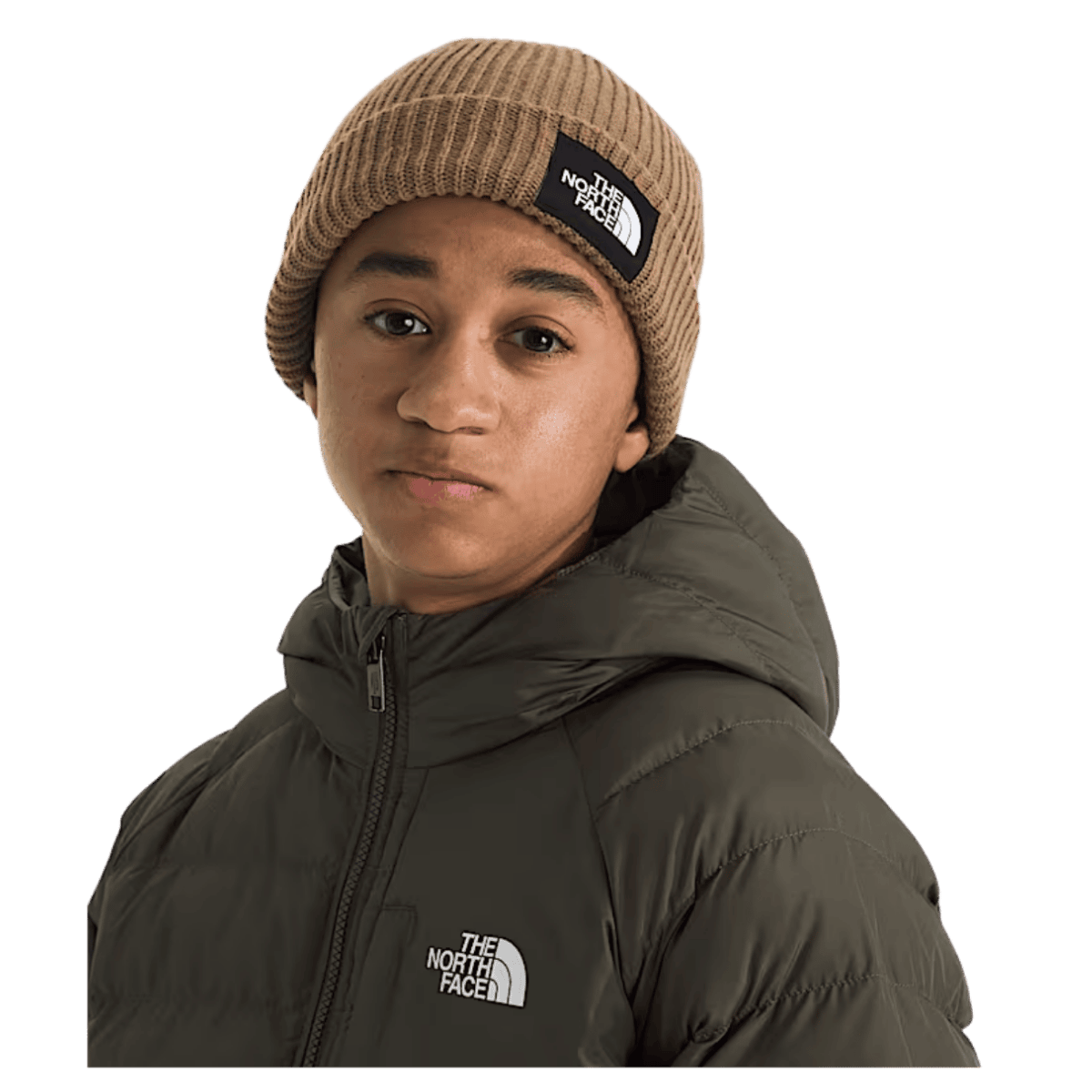 NORTHFACE KIDS SALTY LINED FLASHYDRY BEANIE - UTILITY BROWN - FRONT VIEW WW