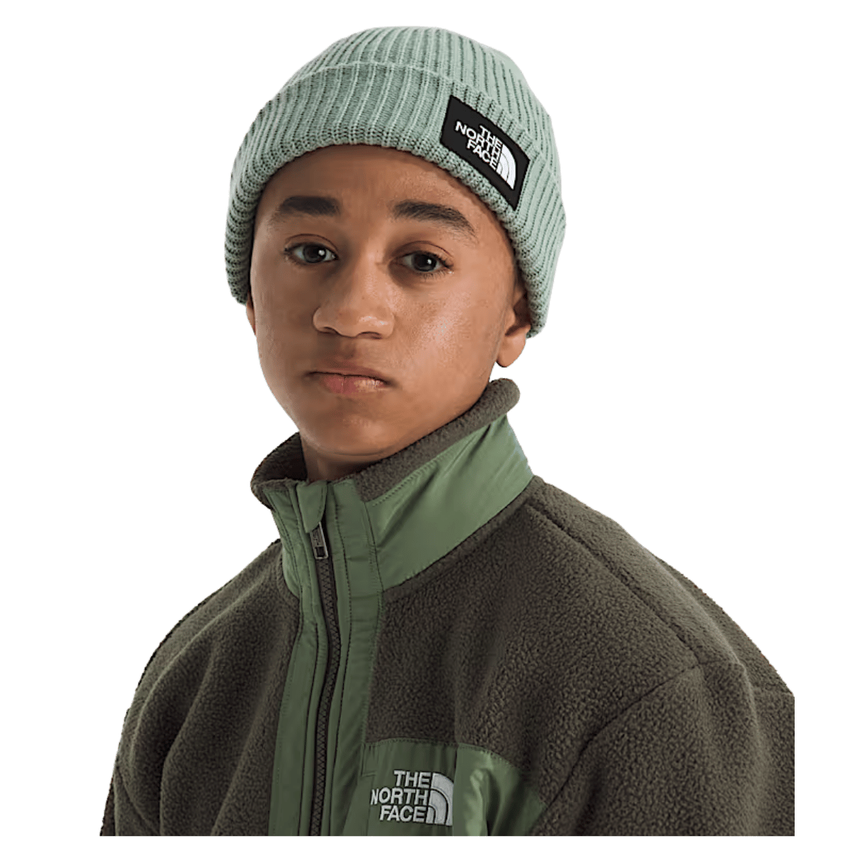 NORTHFACE KIDS SALTY LINED FLASHDRY BEANIE - SLATE MOSS - FRONT VIEW WW
