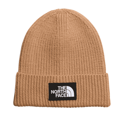 NORTHFACE LOGO BOX CUFFED RIB KNIT BEANIE -  ALMOND BUTTER