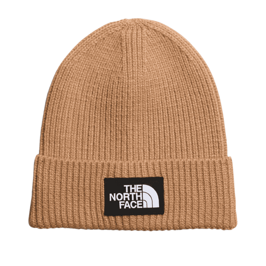 NORTHFACE LOGO BOX CUFFED RIB KNIT BEANIE -  ALMOND BUTTER