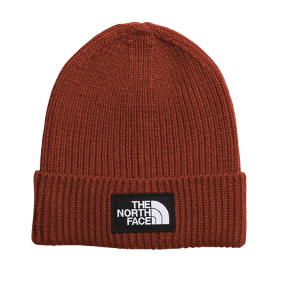 NORTHFACE LOGO BOX CUFFED RIB KNIT BEANIE - BRANDY BROWN