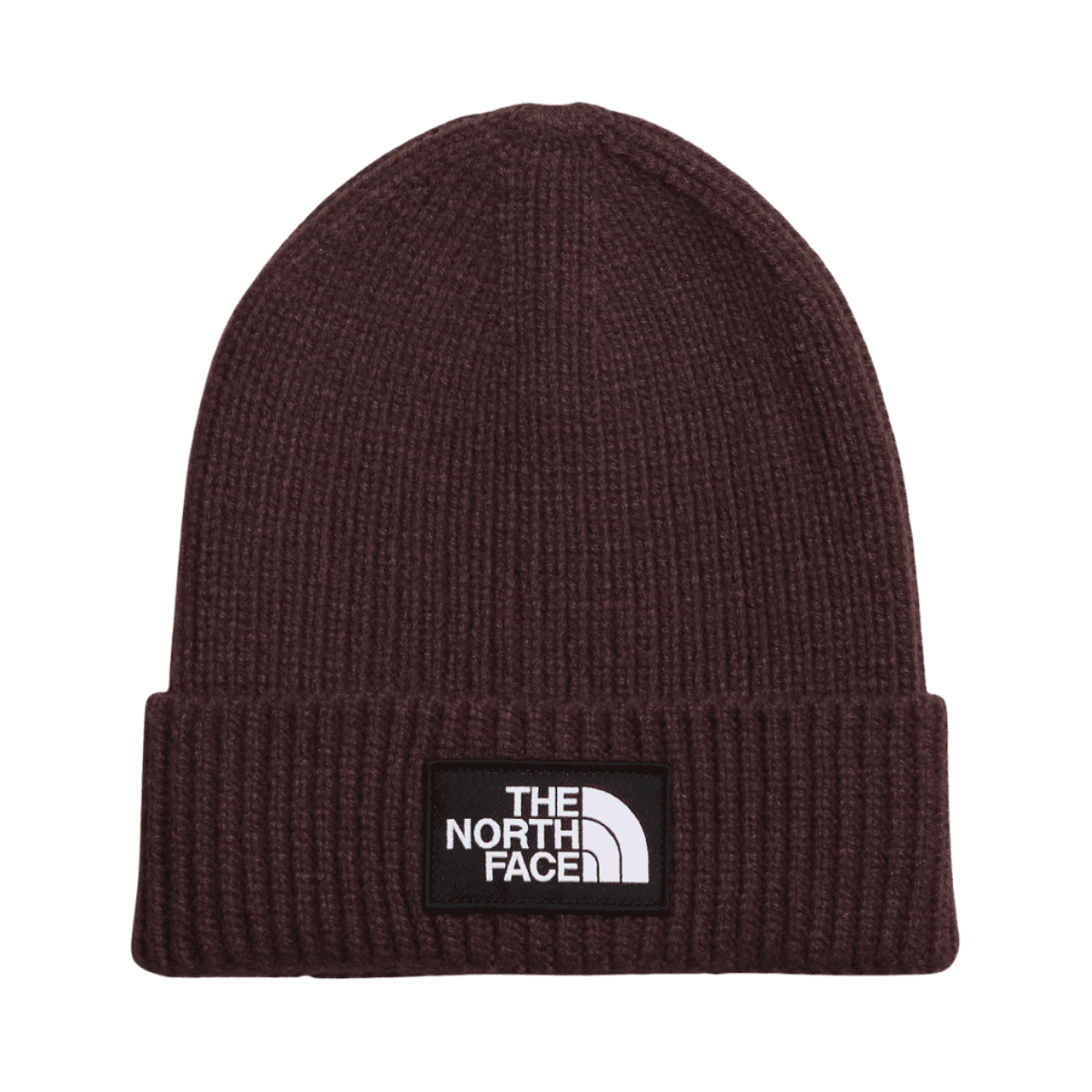 NORTHFACE LOGO BOX CUFFED RIB KNIT BEANIE - COAL BROWN