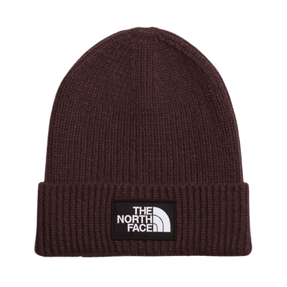 NORTHFACE LOGO BOX CUFFED RIB KNIT BEANIE - COAL BROWN