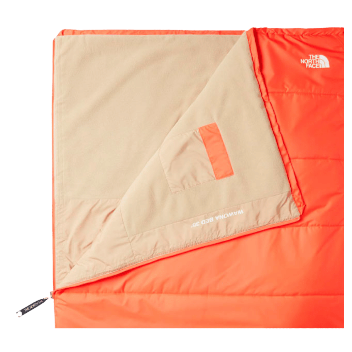 NORTHFACE LONG WAWONA BED 35 CAMPING SLEEPING BAG - RETRO ORANGE - SIDE INSIDE ZOOM VIEW