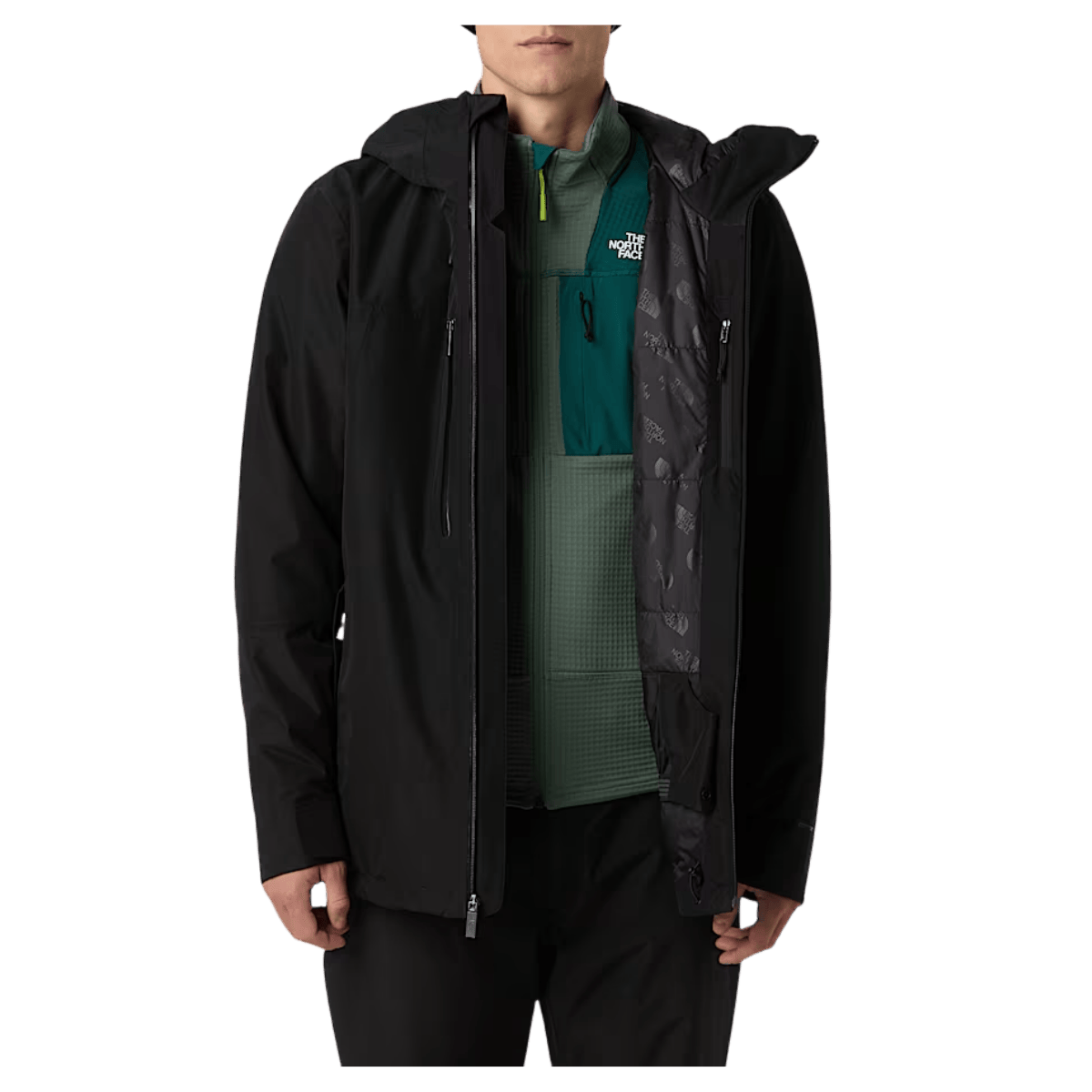 NORTHFACE MEN'S DESCENDIT JACKET DRYVENT 2L - TNF BLACK - ZIP OPEN ANGLE