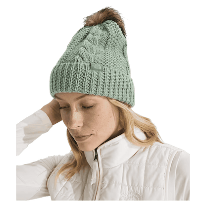 NORTHFACE WOMEN'S OVERSIZED OH MEGA FUR POM BEANIE - SLATE MOSS - SIDE VIEW WW