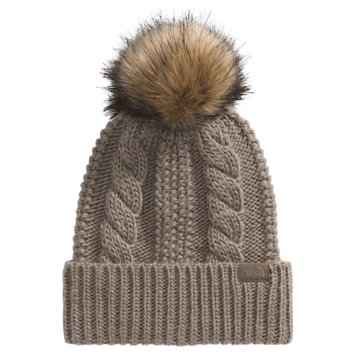 NORTHFACE WOMEN OH MEGA OVERSIZED FUR POM LINED BEANIE - MOCHA BROWN - FRONT VIEW 