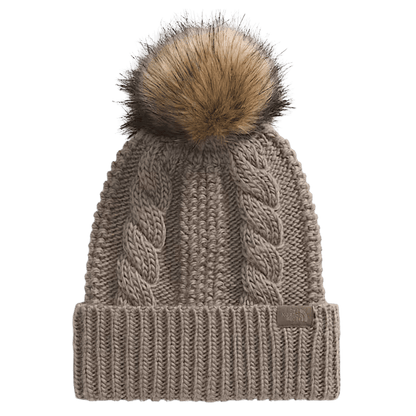 NORTHFACE WOMEN OH MEGA OVERSIZED FUR POM LINED BEANIE - MOCHA BROWN - FRONT VIEW 