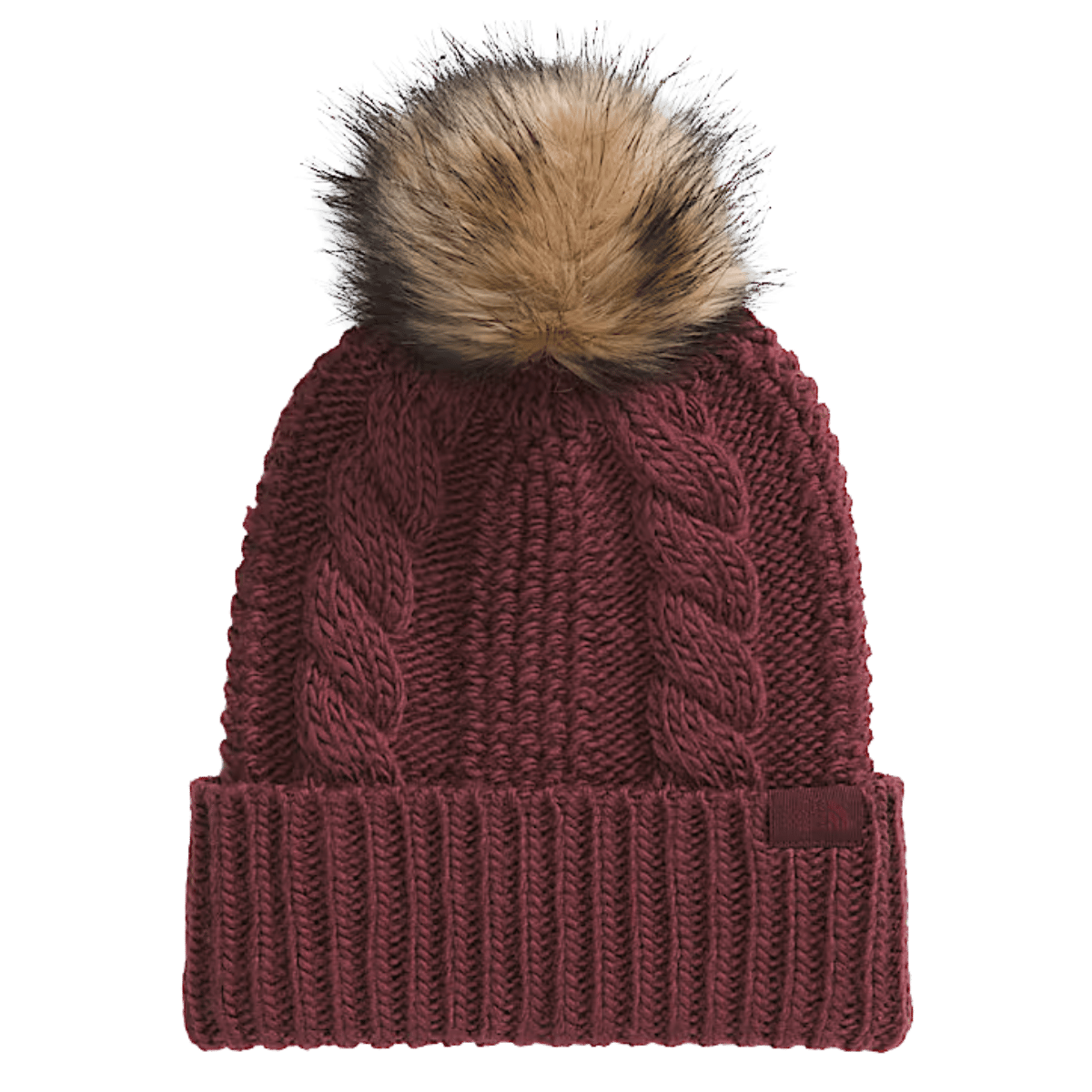 NORTHFACE WOMEN OH MEGA OVERSIZED FUR POM BEANIE - SUMAC - FRONT VIEW 