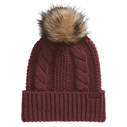 NORTHFACE WOMEN OH MEGA OVERSIZED FUR POM BEANIE - SUMAC - FRONT VIEW 