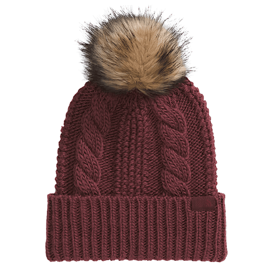 NORTHFACE WOMEN OH MEGA OVERSIZED FUR POM BEANIE - SUMAC - FRONT VIEW 