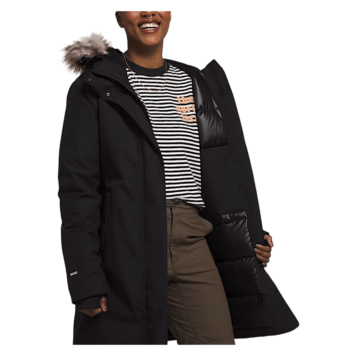 NORTHFACE WOMEN ARCTIC PARKA EVERYDAY JACKET - TNF BLK - FRONT INSIDE VIEW WW