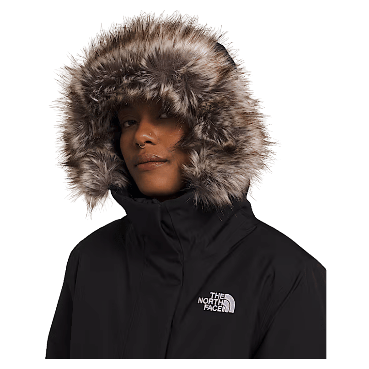 NORTHFACE WOMEN ARCTIC PARKA EVERYDAY JACKET - TNF BLK - FRONT HOOD VIEW WW