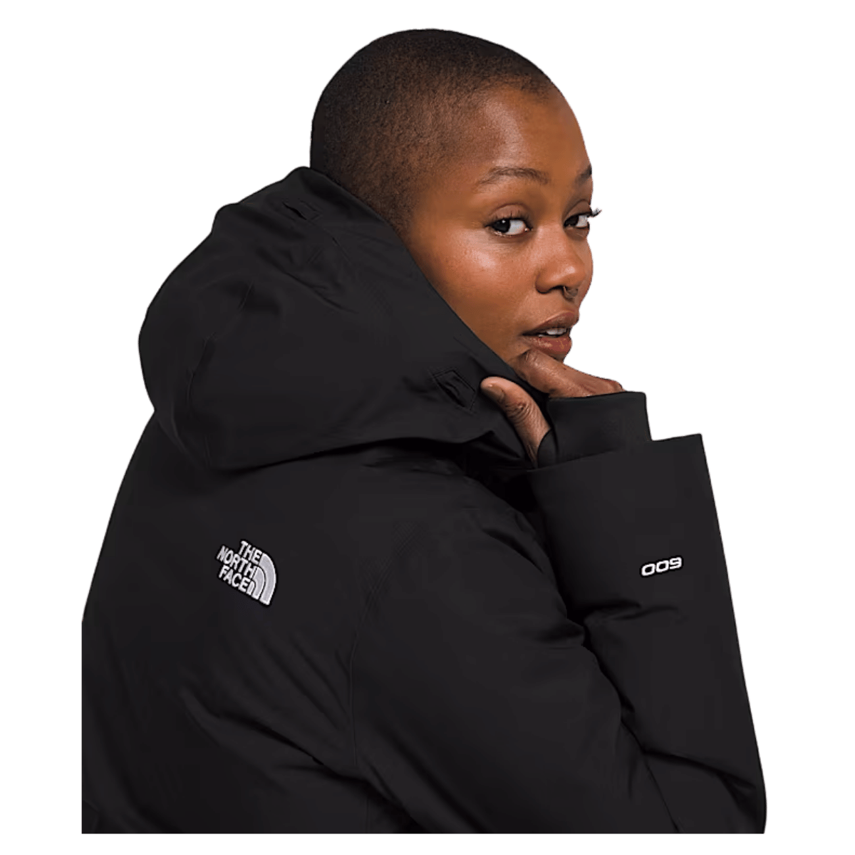 NORTHFACE WOMEN ARCTIC PARKA EVERYDAY JACKET - TNF BLK - HOOD ANGLE BACK WW