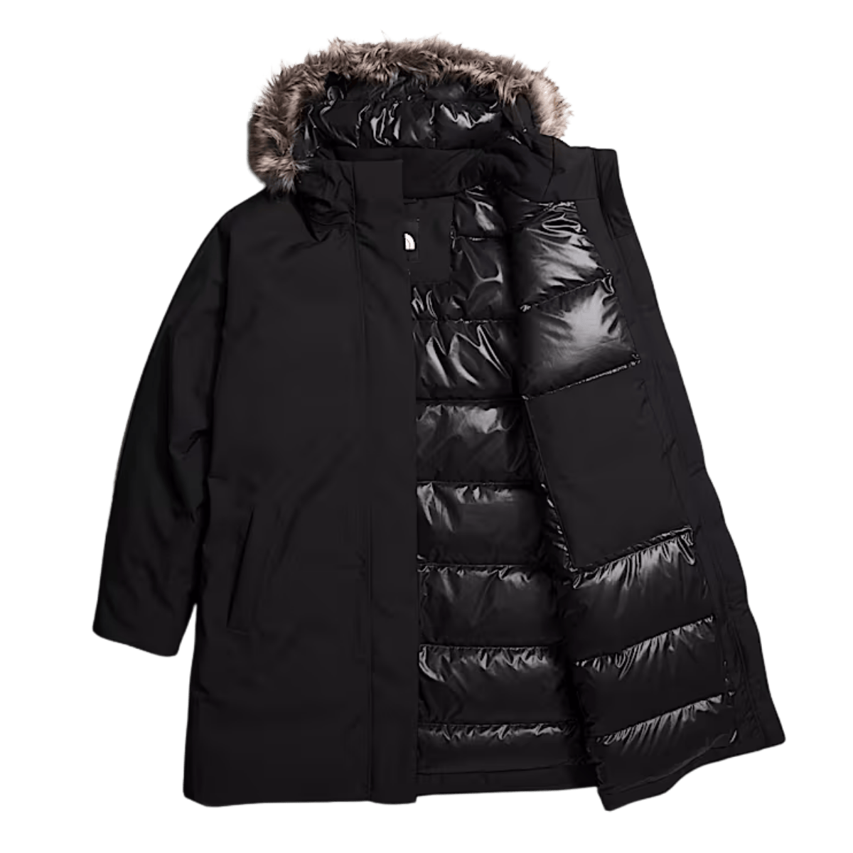 NORTHFACE WOMEN'S PLUS ARCTIC PARKA EVERYDAY JACKET - TNF BLACK - FRONT AND INNER VIEW