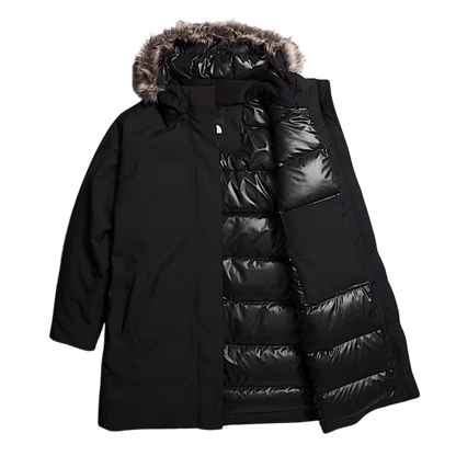 NORTHFACE WOMEN'S PLUS ARCTIC PARKA EVERYDAY JACKET - TNF BLACK - FRONT AND INNER VIEW