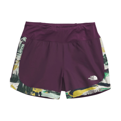 NORTHFACE WOMEN'S SUNRISER EXERCISE SHORT 4" W/ FLASHDRY TECHNOLOGY - BLKCRRNTPRPL - FRONT VIEW