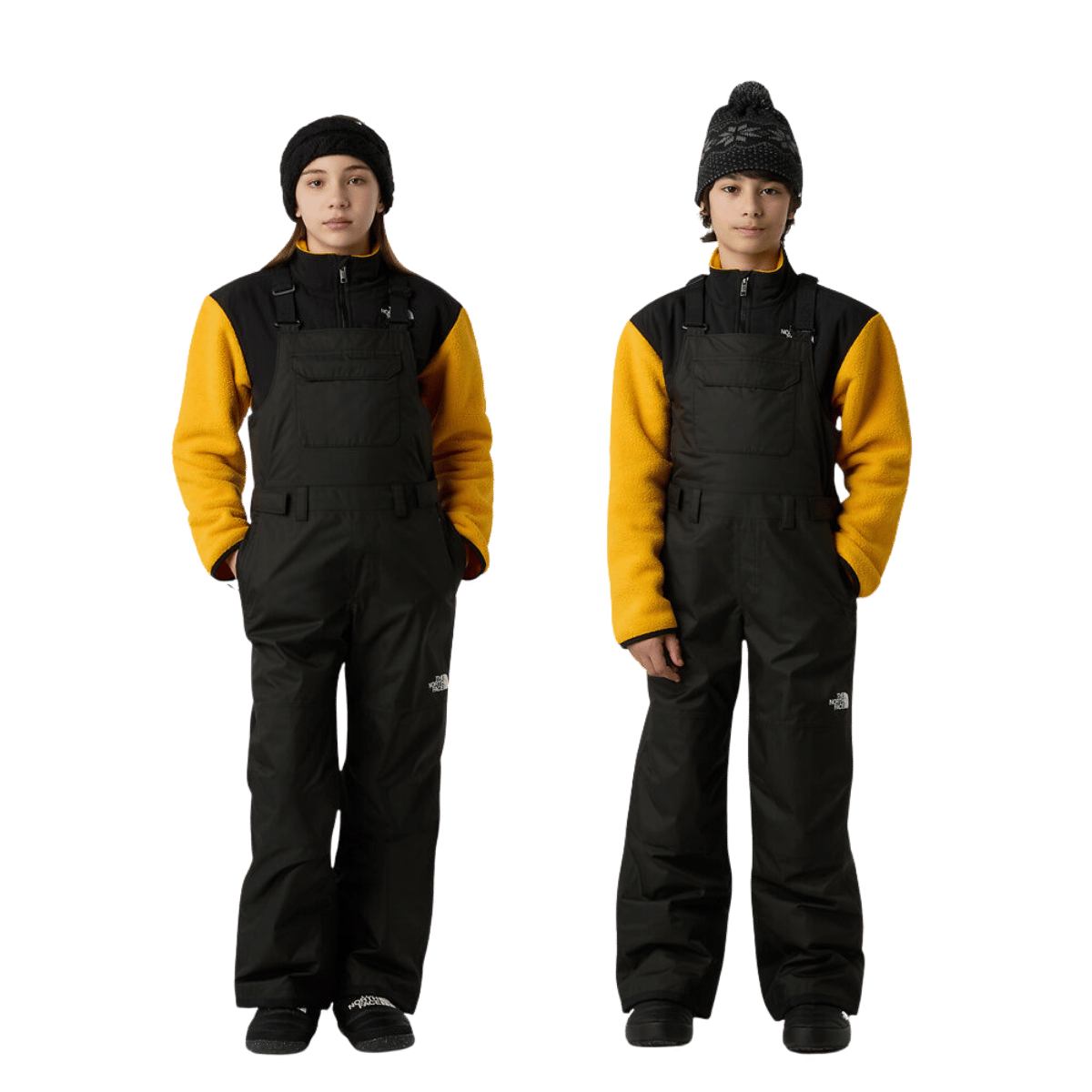 NORTHFACE TEEN FREEDOM INSULATED BIB - TNF BLACK WW FRONT AND BACK GIRLS AND BOYS