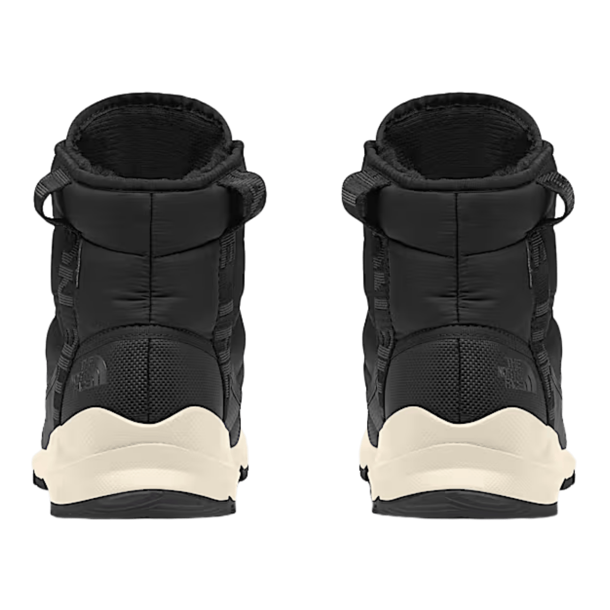 NORTHFACE WOMEN'S THERMOBALL LACE UP LUXE WATERPROOF BOOTS - TNF BLK/ASP GRY - BACK VIEW PAIR