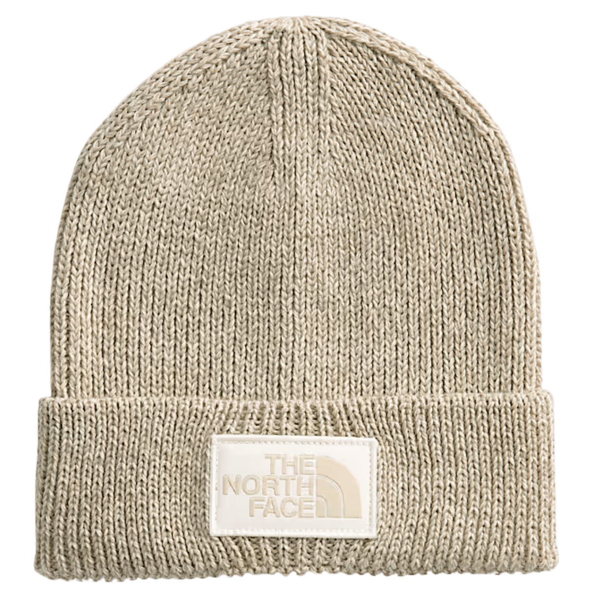 NORTHFACE TNF LOGO BOX CUFFED BEANIE - GRAVEL HTHR - FRONT VIEW 