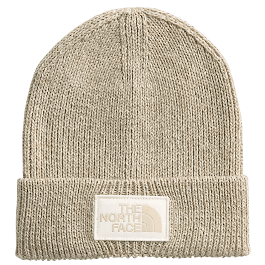 NORTHFACE TNF LOGO BOX CUFFED BEANIE - GRAVEL HTHR - FRONT VIEW 