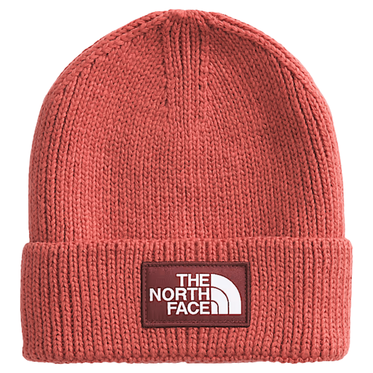 NORTHFACE TNF LOGO BOX CUFFED BEANIE - MARS DUST SUMAC - FRONT VIEW