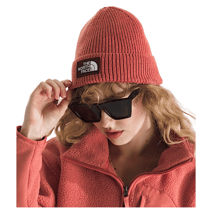 NORTHFACE TNF LOGO BOX CUFFED BEANIE - MARS DUST SUMAC - SIDE VIEW WW