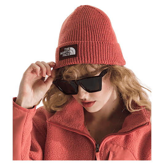 NORTHFACE TNF LOGO BOX CUFFED BEANIE - MARS DUST SUMAC - SIDE VIEW WW