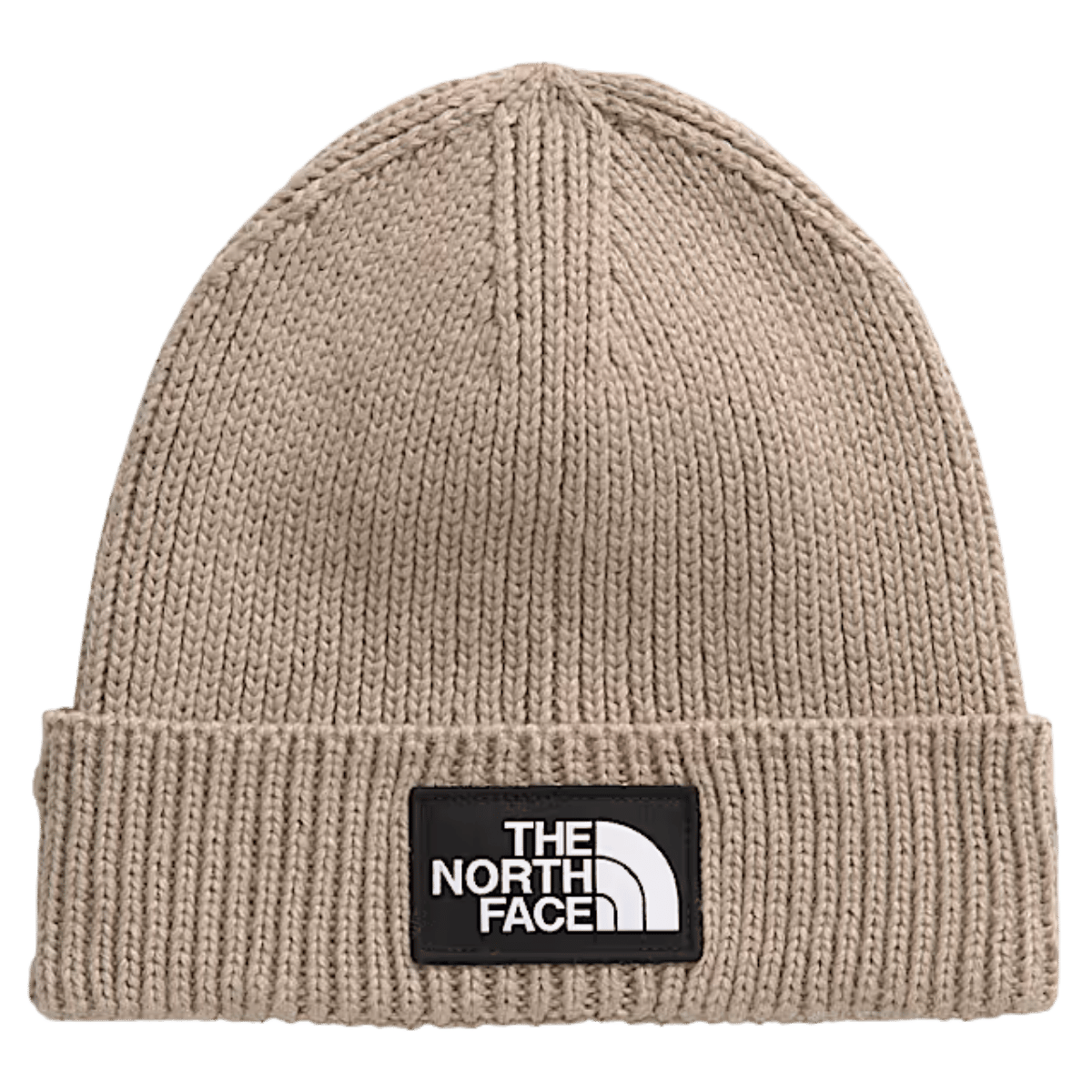 NORTHFACE TNF LOGO BOX CUFFED BEANIE - MUSHROOM GREY - FRONT VIEW