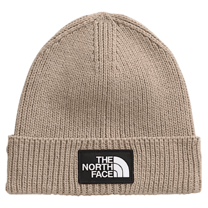 NORTHFACE TNF LOGO BOX CUFFED BEANIE - MUSHROOM GREY - FRONT VIEW
