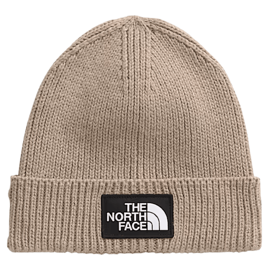 NORTHFACE TNF LOGO BOX CUFFED BEANIE - MUSHROOM GREY - FRONT VIEW