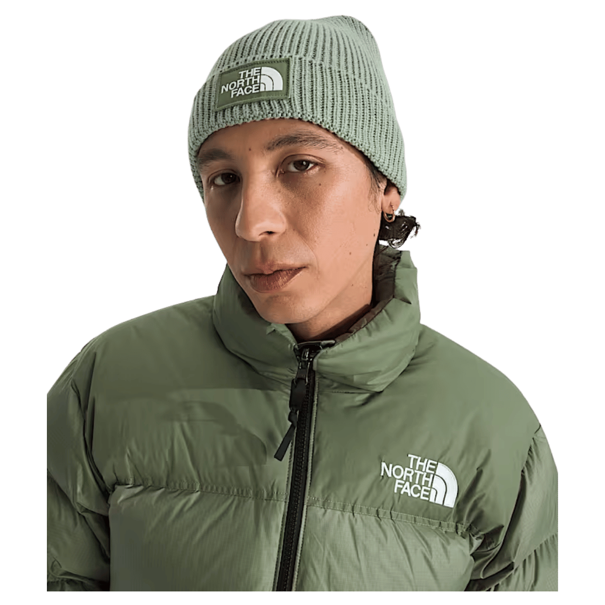 NORTHFACE TNF LOGO BOX CUFFED BEANIE - SLATE MOSS - FRONT VIEW WW
