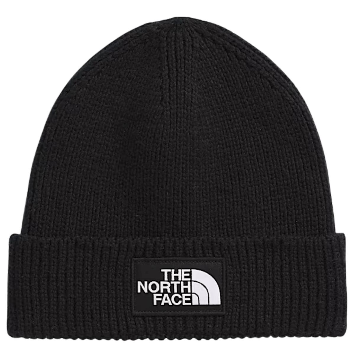 NORTHFACE TNF LOGO BOX CUFFED BEANIE - TNF BLK - FRONT VIEW 