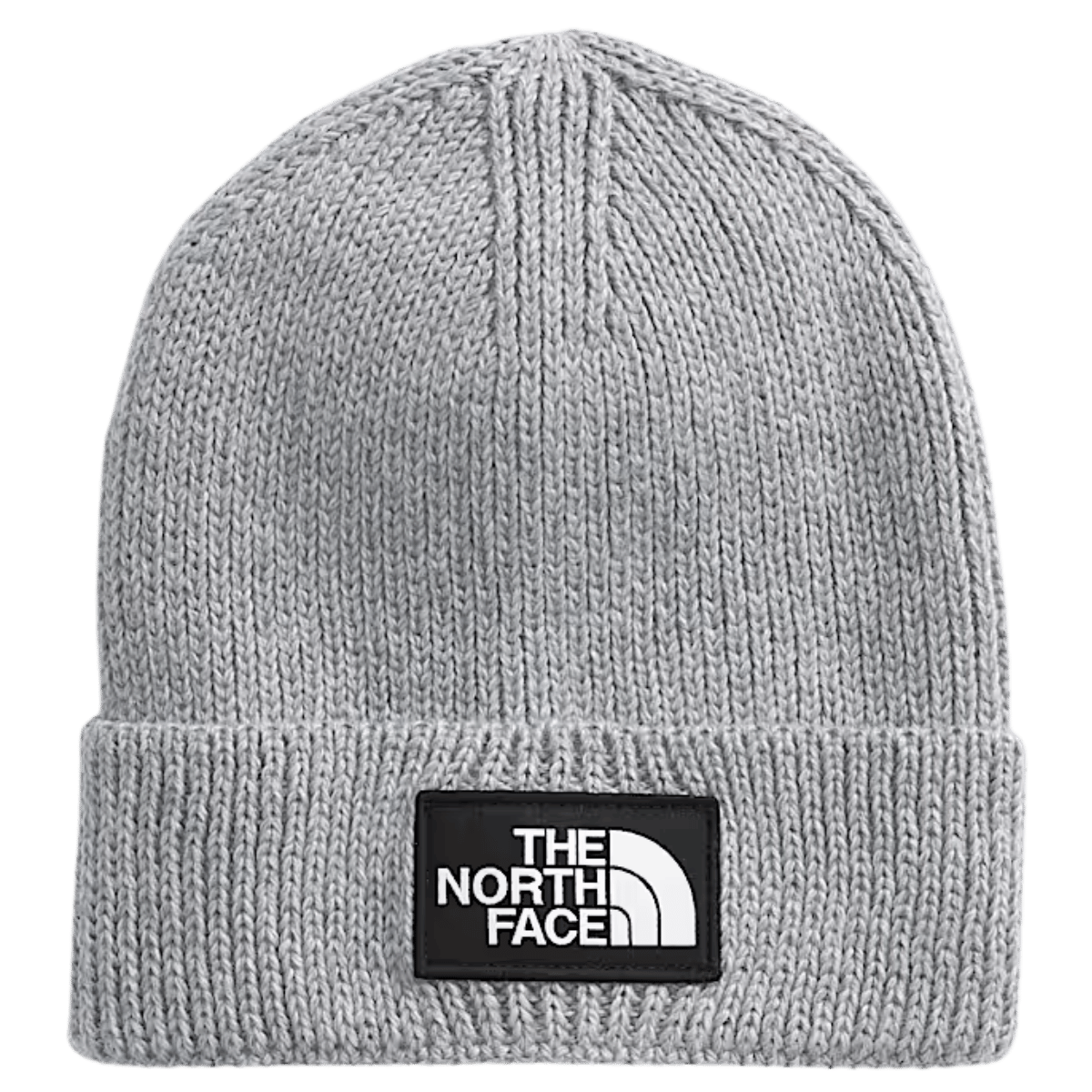 NORTHFACE TNF LOGO BOX CUFFED BEANIE - TNF MED GRY HTHR - FRONT VIEW