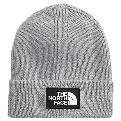 NORTHFACE TNF LOGO BOX CUFFED BEANIE - TNF MED GRY HTHR - FRONT VIEW