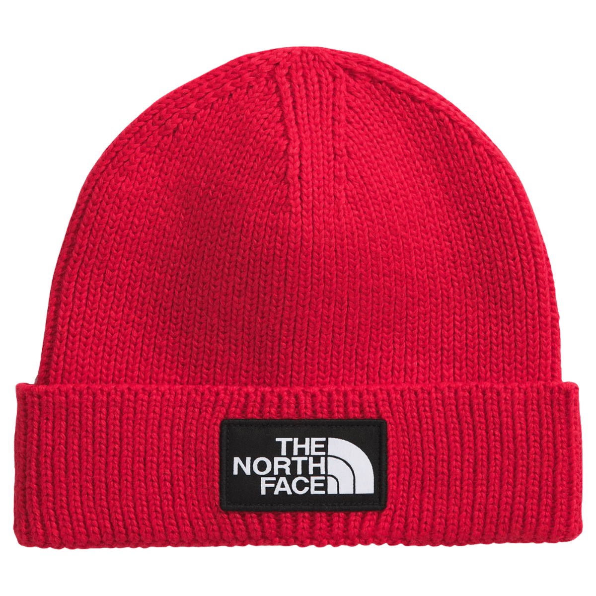 NORTHFACE TNF LOGO BOX CUFFED BEANIE - TNF RED - FRONT VIEW