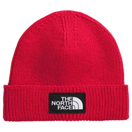 NORTHFACE TNF LOGO BOX CUFFED BEANIE - TNF RED - FRONT VIEW