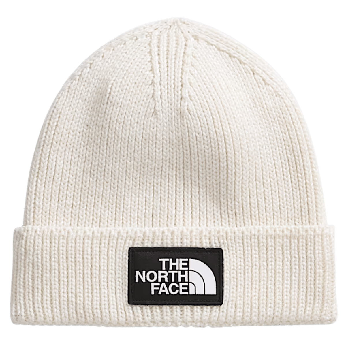 NORTHFACE TNF LOGO BOX CUFFED BEANIE - WHITE DUNE - FRONT VIEW 
