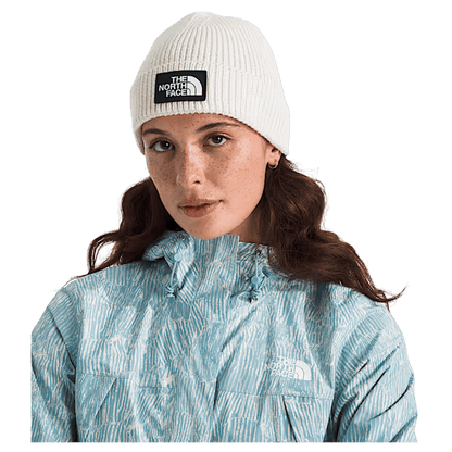 NORTHFACE TNF LOGO BOX CUFFED BEANIE - WHITE DUNE - FRONT VIEW WW