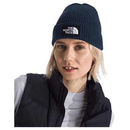 NORTHFACE TNF LOGO BOX CUFFED BEANIE - SUMMIT NAVY - FRONT VIEW WW