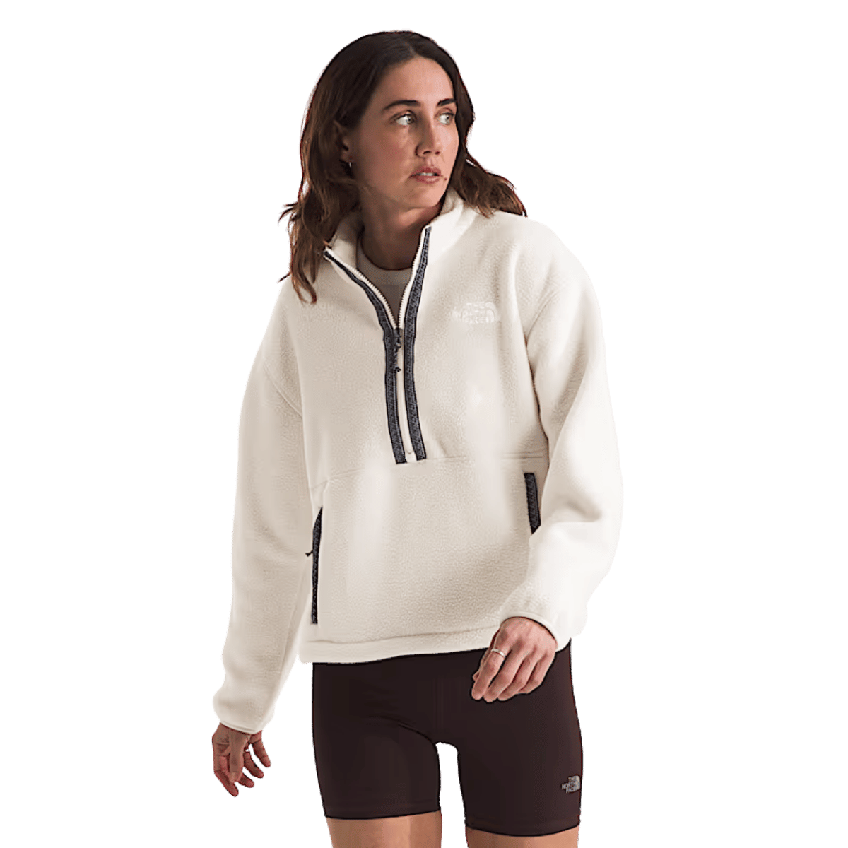 NORTHFACE WOMEN'S TNF FLEESKI 1/4 ZIP PULLOVER - WHITE DUNE WW FRONT