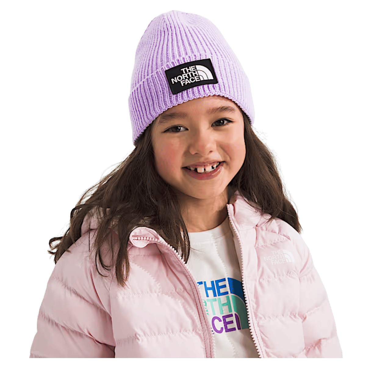 NORTHFACE KIDS TNF LOGO BOX CUFFED BEANIE - LITE LILAC - FRONT VIEW WW